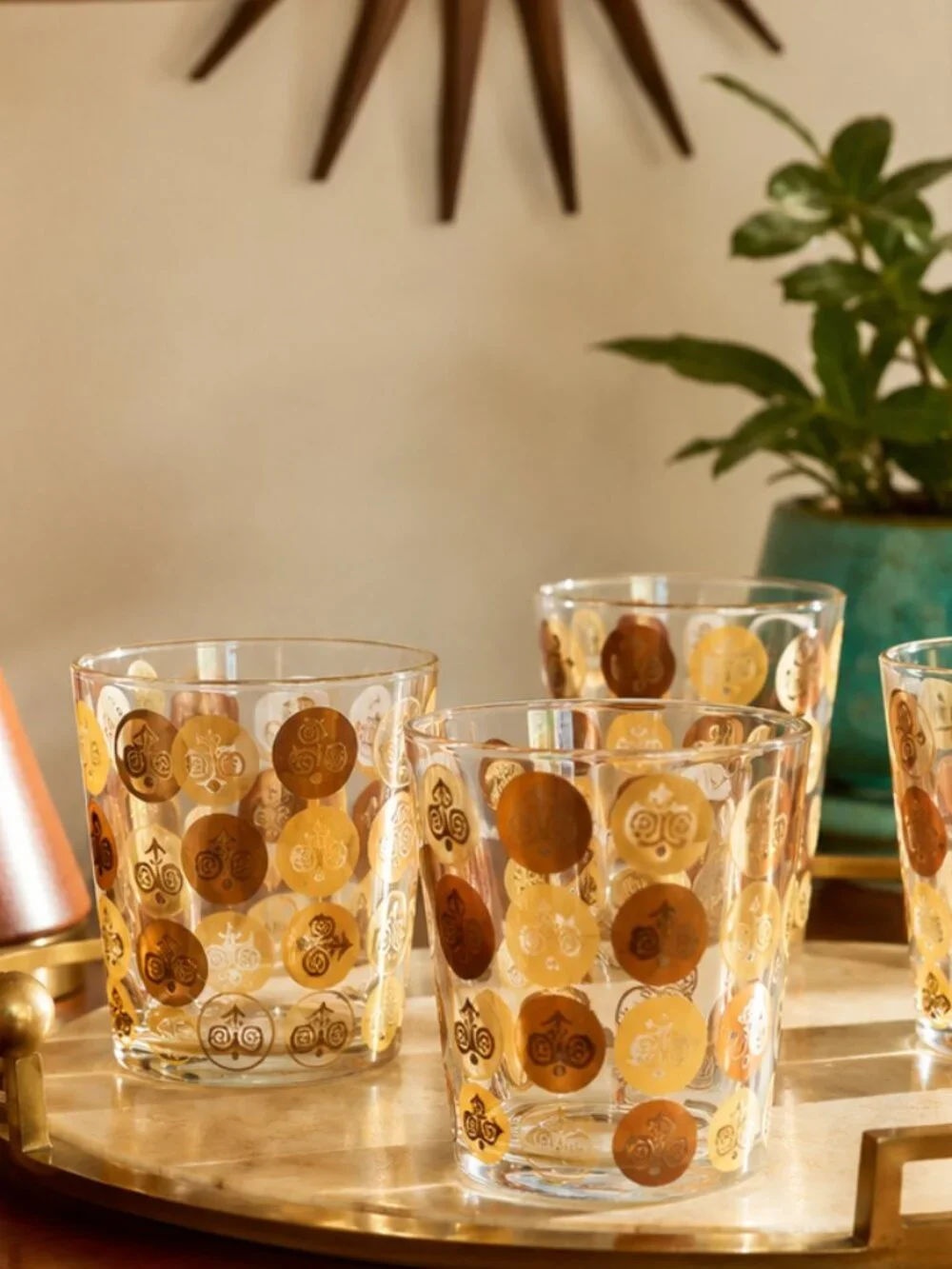 Vintage Cera Nova 22K Gold Owl Glasses Set 4 Mid Century Modern Barware MCM